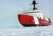The Coast Guard Cutter Polar Star, with 75,000 horsepower and its 13,500-ton weight, is guided by its crew to break through Antarctic ice en route to the National Science Foundation's McMurdo Station, Jan. 15, 2017. The ship, which was designed more than 40 years ago, remains the world's most powerful non-nuclear icebreaker. U.S. Coast Guard photo by Chief Petty Officer David Mosley.