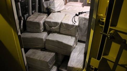 A seized cocaine shipment comprised of 53 bales weighing approximately 2,606 pounds, sits aboard the Coast Guard Cutter Joseph Tezanos, following the interdiction of a go-fast vessel and the apprehension of three suspected smugglers Dec. 11, 2018, approximately 95 nautical miles northeast of Saint Thomas, U.S. Virgin Islands. The interdiction was the result of Operation Full Court Press, a Department of Homeland Security multi-agency initiative to disrupt Transnational Criminal Organizations within the maritime approaches to the southeastern United States.